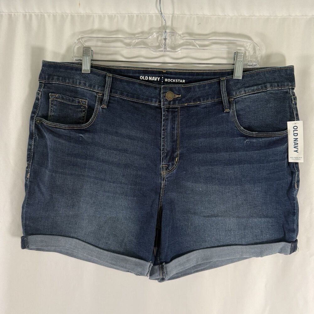 New Old Navy Rockstar Denim Jean Shorts Women's 16 Medium Wash Rolled Hem